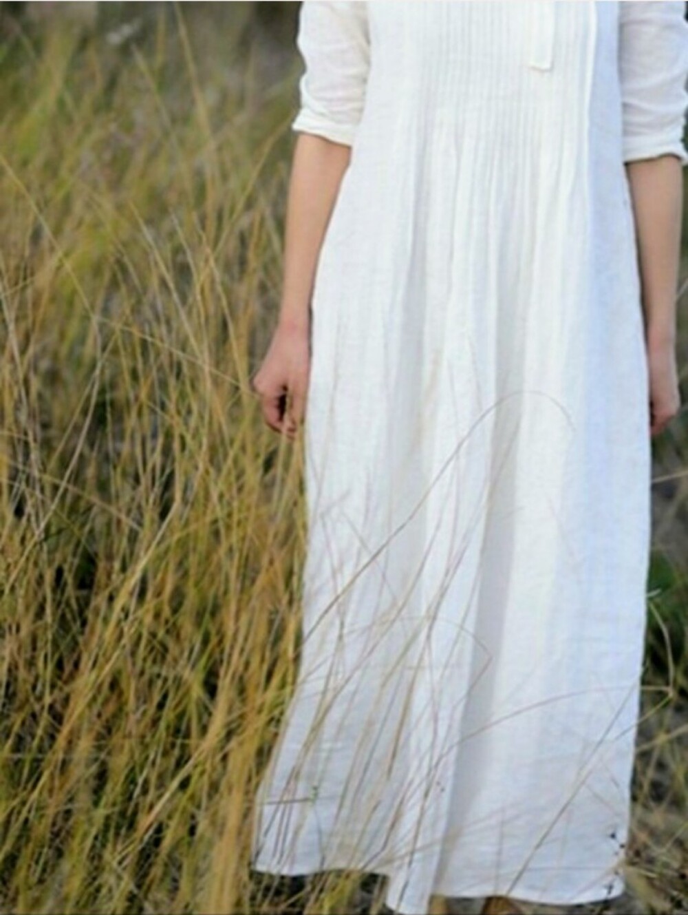 Off White Slow Fashion Linen Long Sleeve Maxi Dress